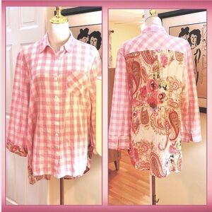Shana,Fantastic Pink-Gingham Button-Up Shirt,Iconic SHANA,Excellent Condition